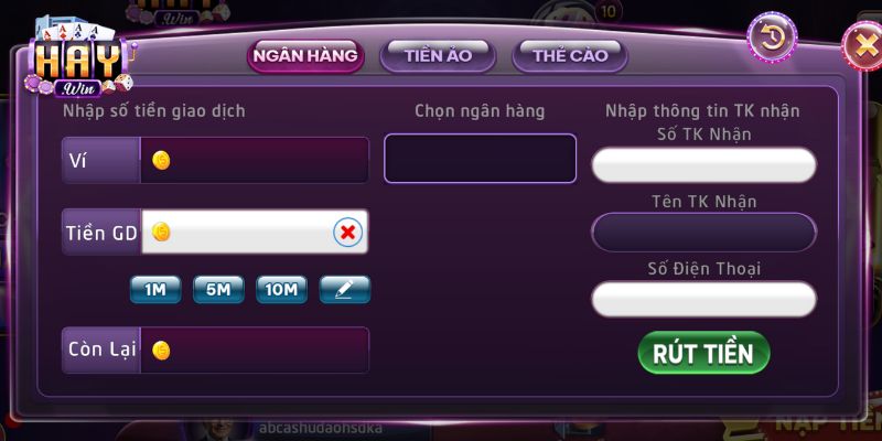 Rút tiền HAYWIN về tài khoản ngân hàng